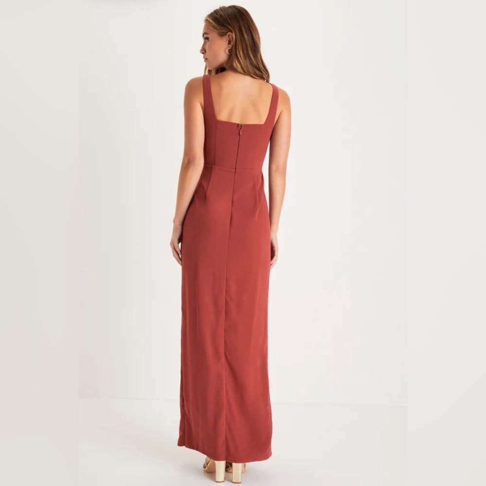 Lulus Glamorous Disposition Rust Ruched Maxi Dress - Picture 3 of 4